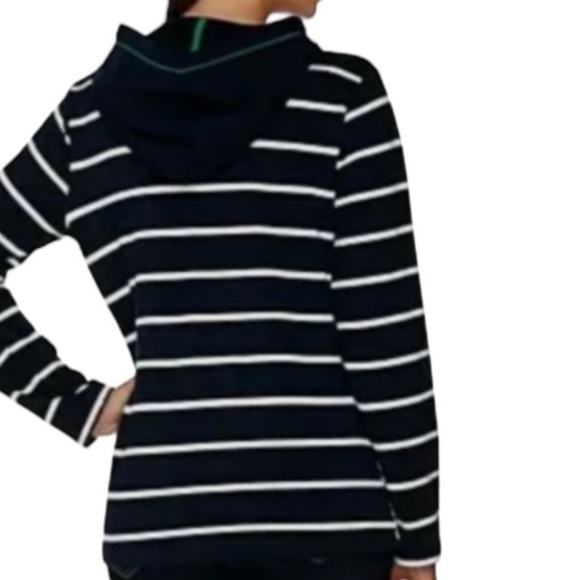 Susan Graver Floral Striped Zip Up Hooded Sweatshirt  1X Large Navy Blue Green - Picture 3 of 5
